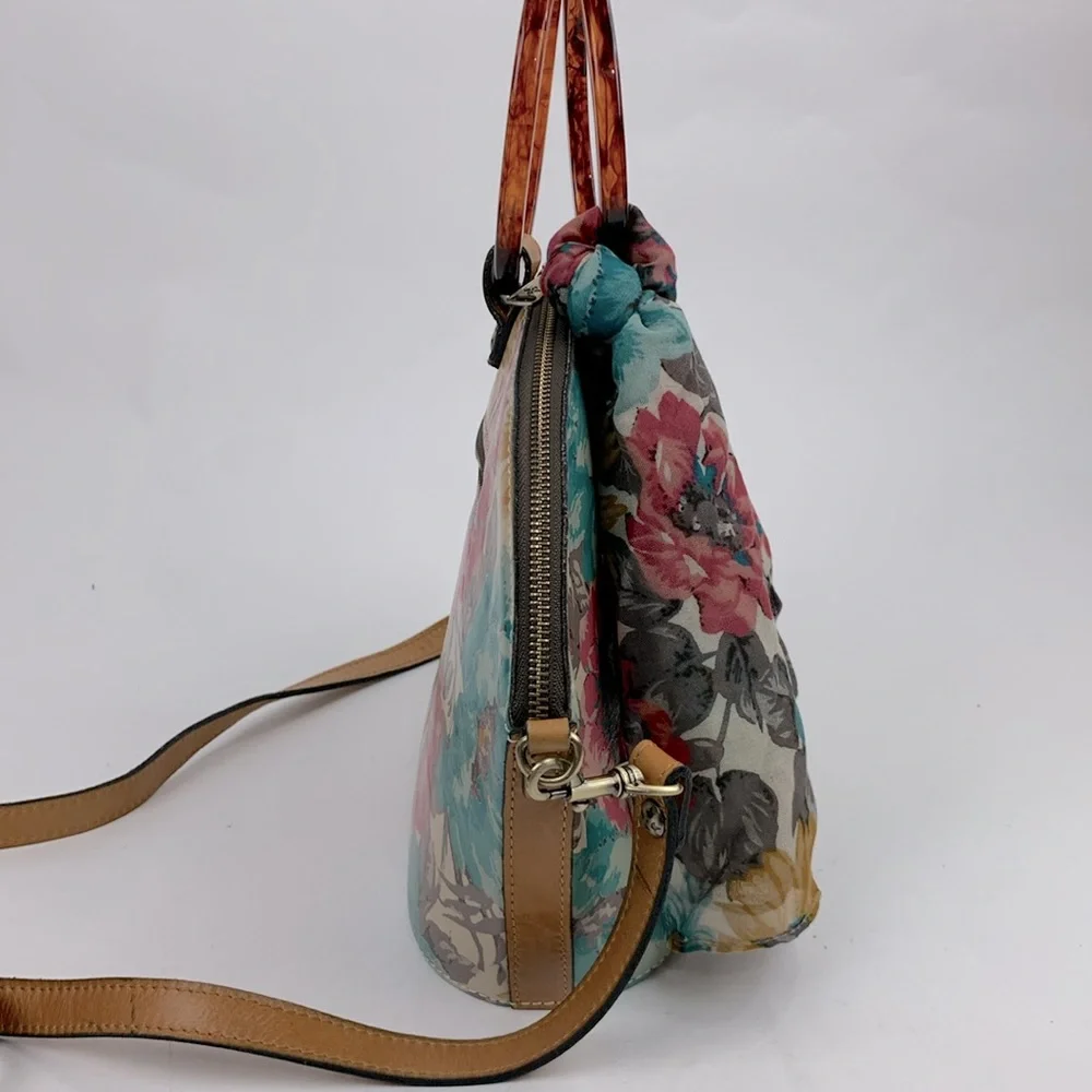 Patricia Nash First Bloom Meldola Dome Satchel crossbody bag Floral Leather